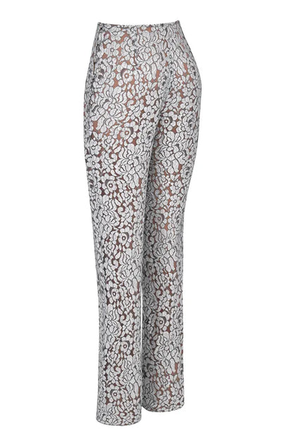 Mara Silver Metallic Lace Trousers