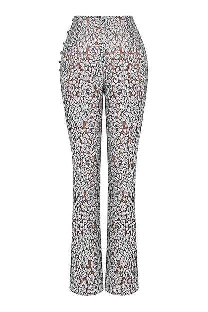 Mara Silver Metallic Lace Trousers