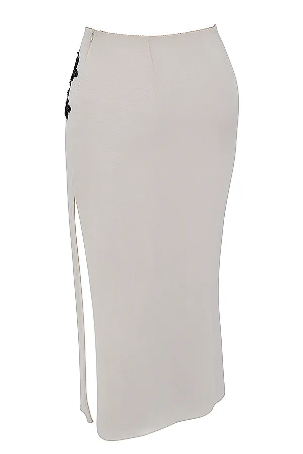 Amal Champagne Beaded Midi Skirt
