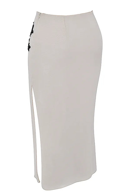 Amal Champagne Beaded Midi Skirt