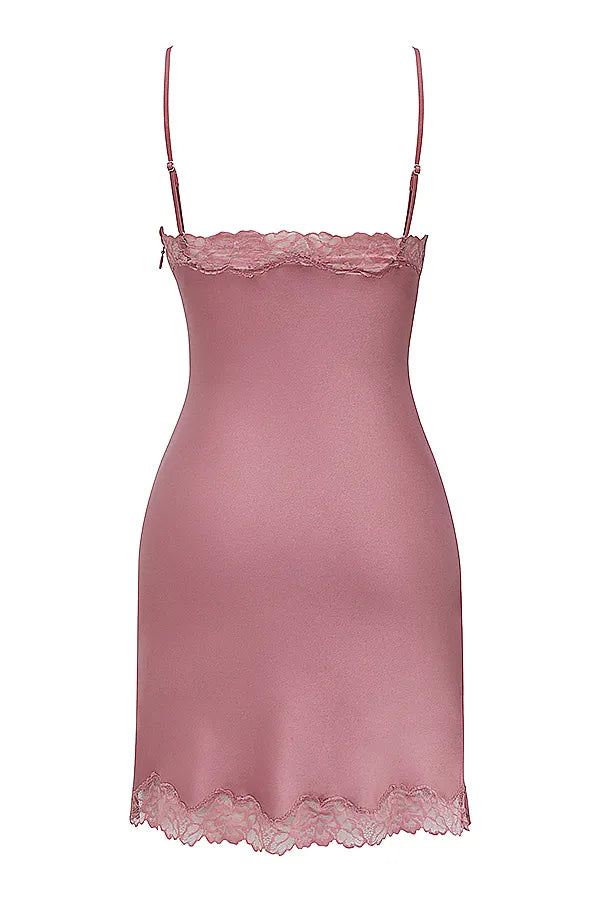 Nia Rose Pink Satin & Lace Slip Dress