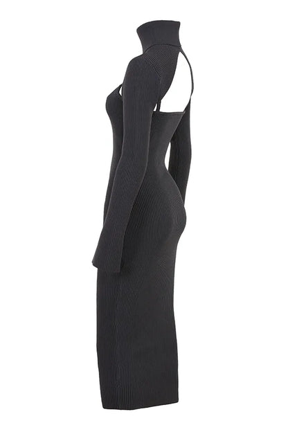 Meliora Charcoal Knit Midi Dress