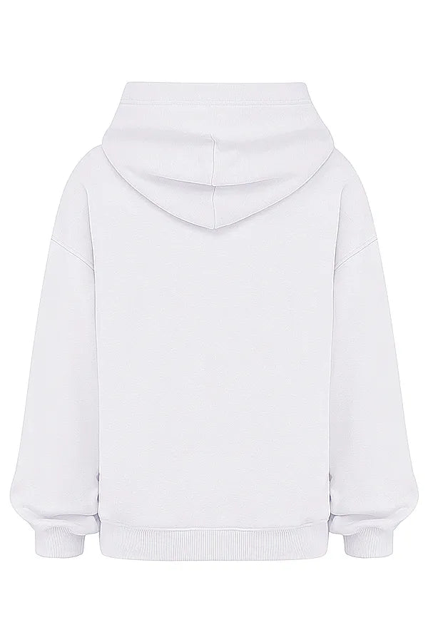Mirage White Cotton Fleece-Back Zip Through Hoodie