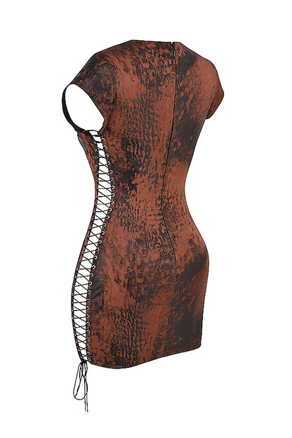 Daphne Antique Copper Lace up Mini Dress