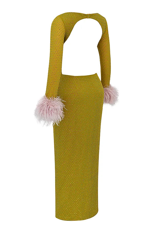 Gina Chartreuse Crystallised Maxi Dress