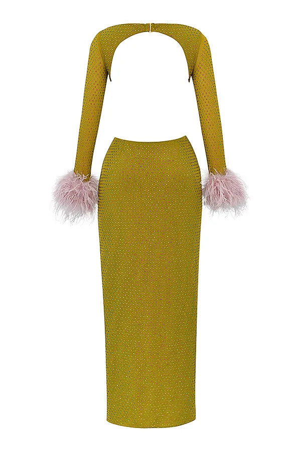 Gina Chartreuse Crystallised Maxi Dress