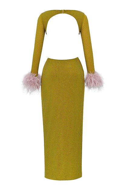 Gina Chartreuse Crystallised Maxi Dress