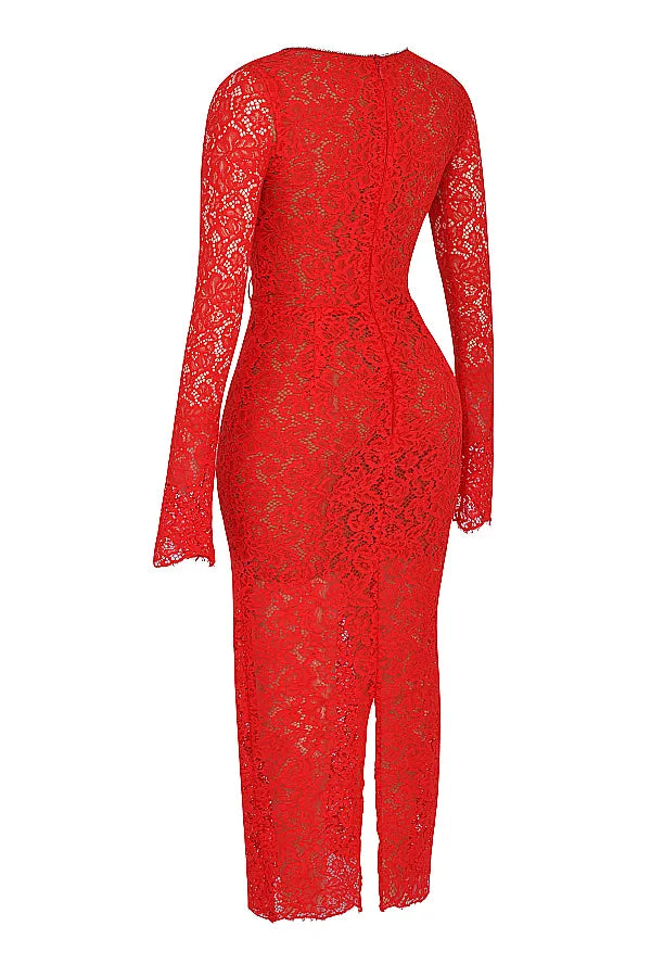 Lisandra Red Lace Maxi Dress