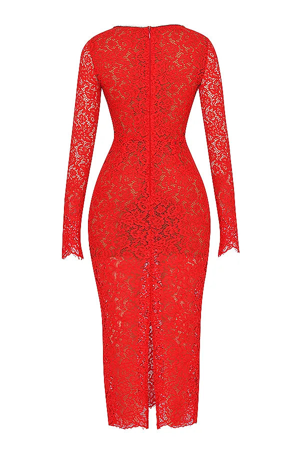 Lisandra Red Lace Maxi Dress
