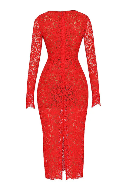 Lisandra Red Lace Maxi Dress