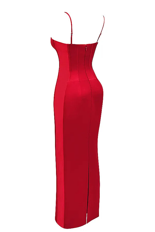 Shani Red Satin Corset Maxi Dress
