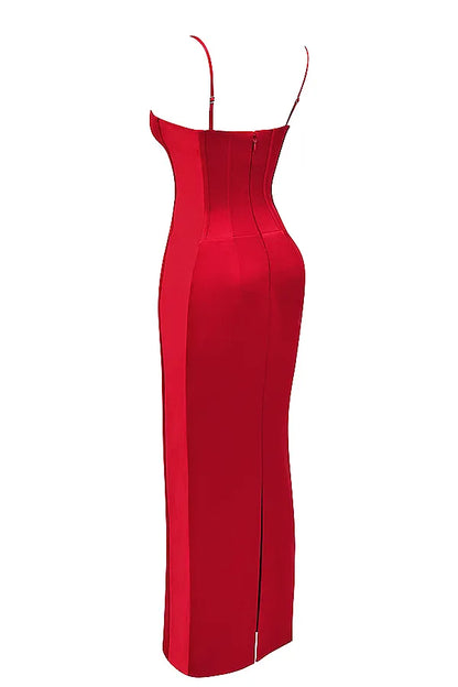 Shani Red Satin Corset Maxi Dress