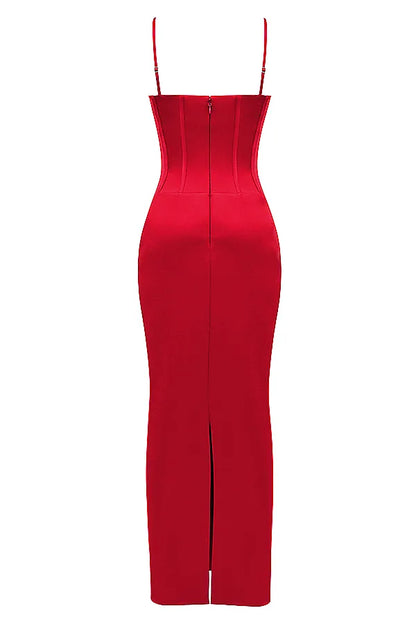 Shani Red Satin Corset Maxi Dress