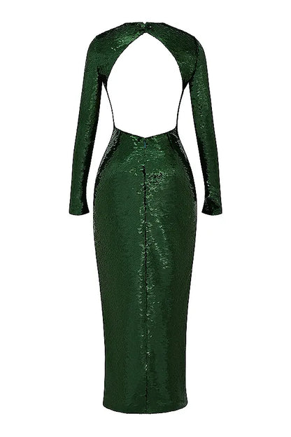 Belle Pine Green Sequin Maxi Dress