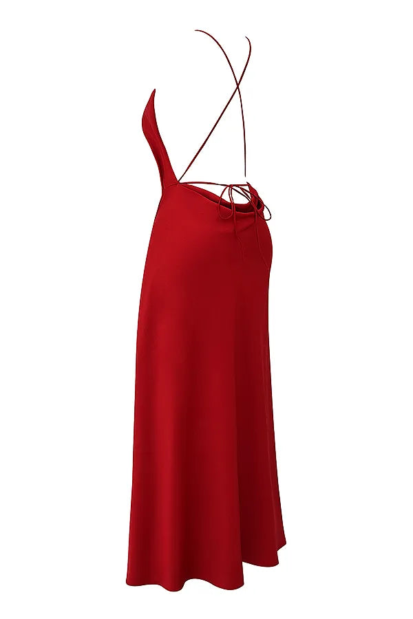 Zanab Red Rose Thigh Slit Maxi Dress