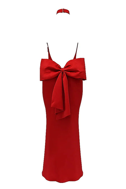Ilaria Red Bow Halter Dress