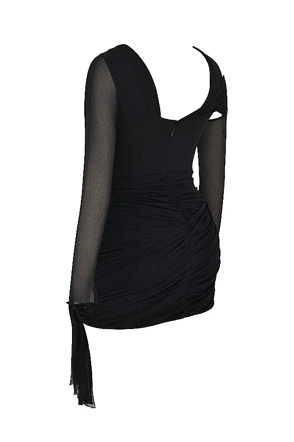 Santa Black Glitter Cutout Mini Dress
