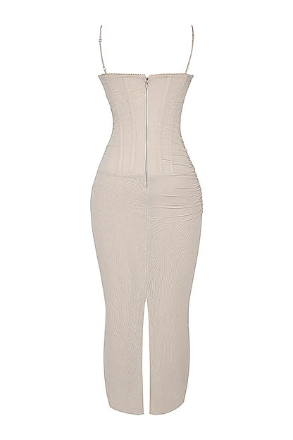 Nalini Sand Stretch Mesh Maxi Dress