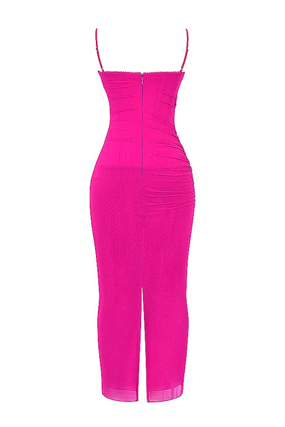 Nalini Fuchsia Stretch Mesh Maxi Dress