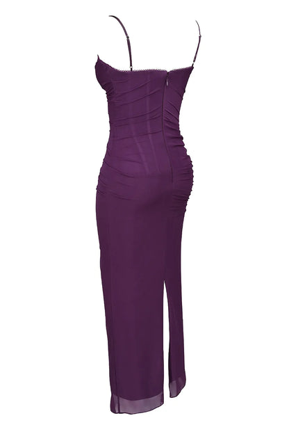 Nalini Grape Mesh Corset Maxi Dress