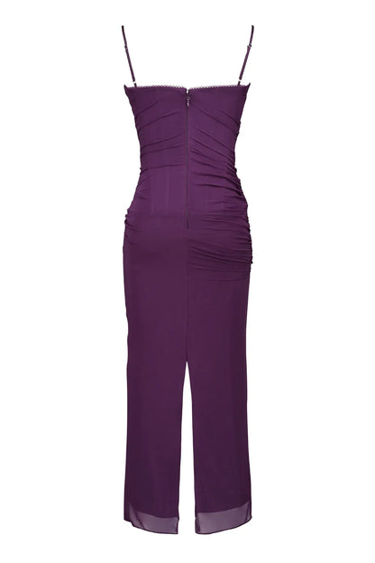 Nalini Grape Mesh Corset Maxi Dress