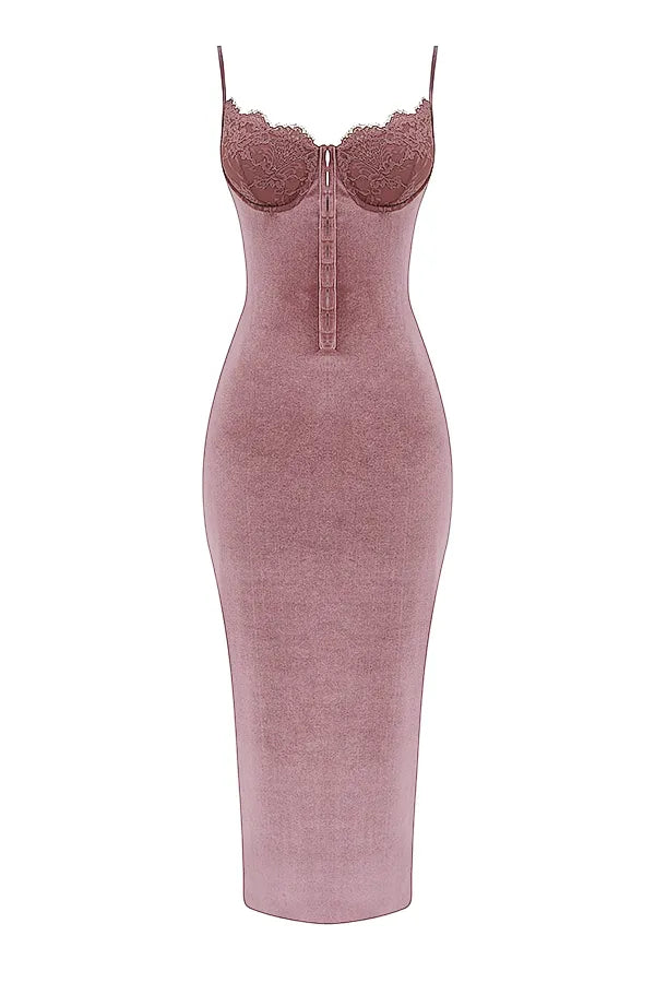 Azalea Soft Pink Velvet Midi Dress