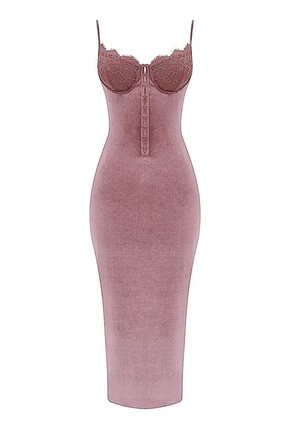 Azalea Soft Pink Velvet Midi Dress