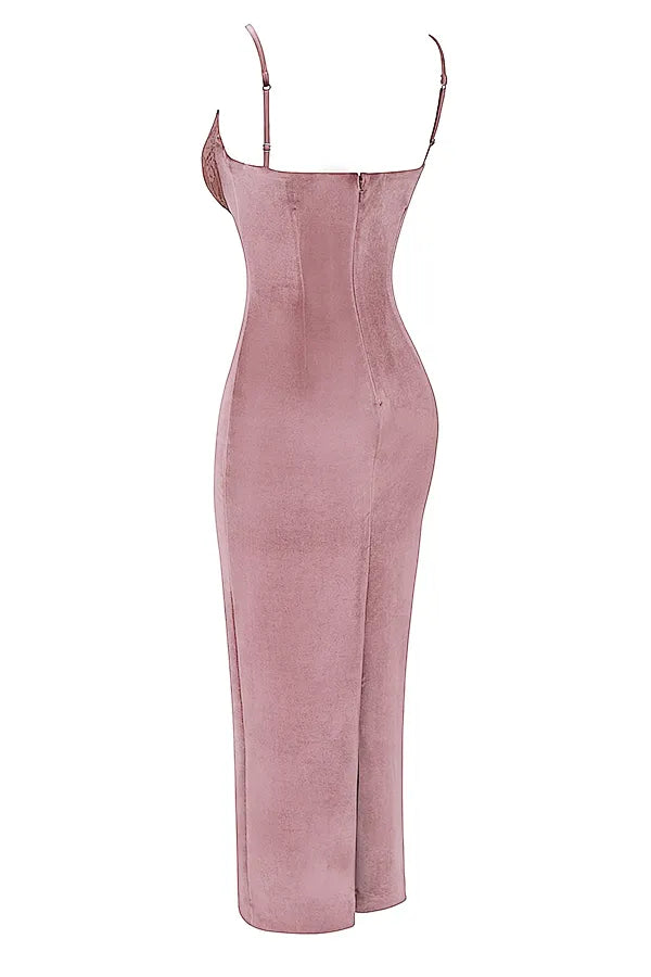 Azalea Soft Pink Velvet Midi Dress