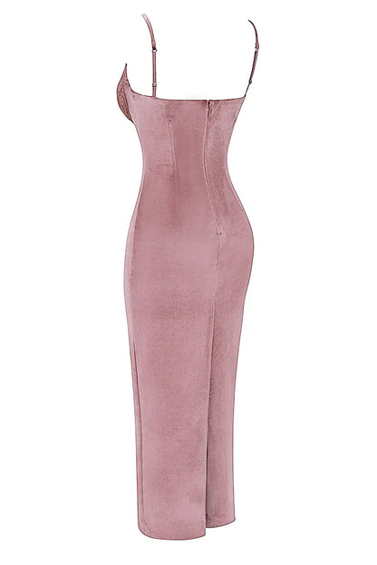 Azalea Soft Pink Velvet Midi Dress