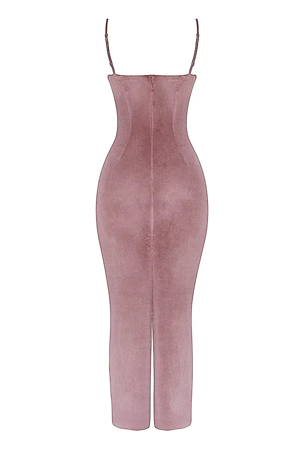 Azalea Soft Pink Velvet Midi Dress