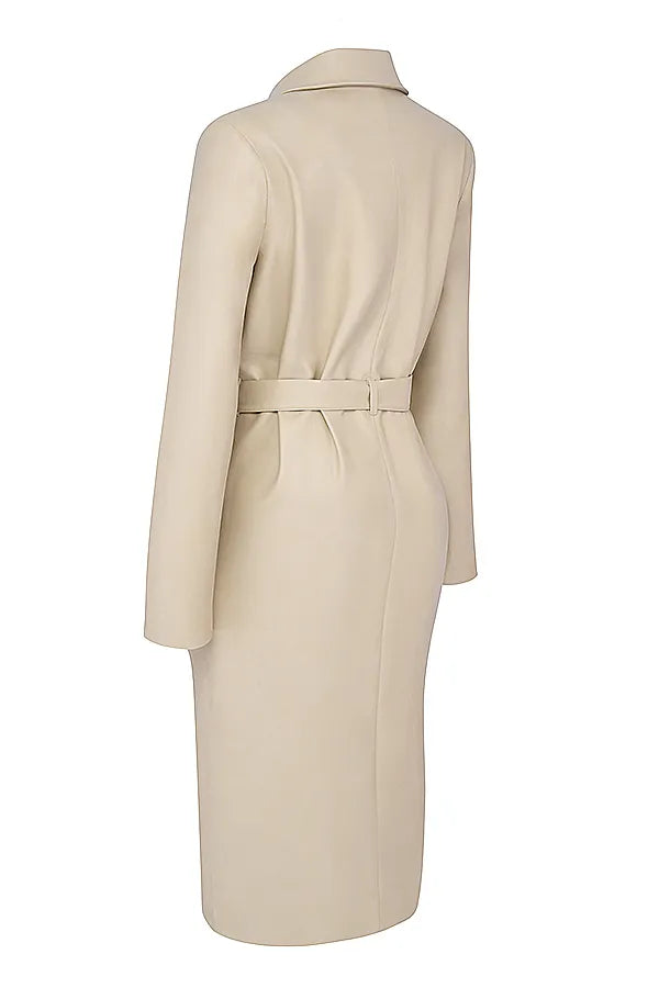 Ariel Beige Vegan Leather Trench Coat
