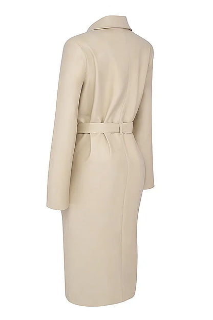 Ariel Beige Vegan Leather Trench Coat
