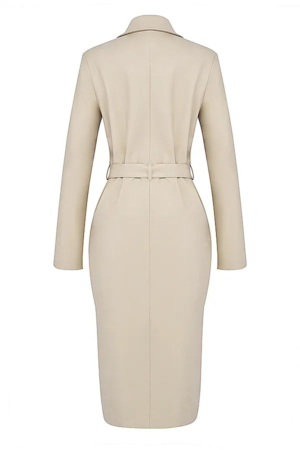 Ariel Beige Vegan Leather Trench Coat