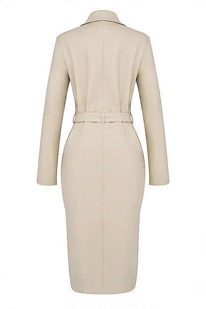Ariel Beige Vegan Leather Trench Coat