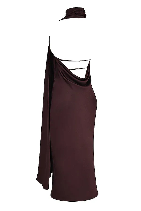 Angelina Chocolate Wrap Neck Midi Dress