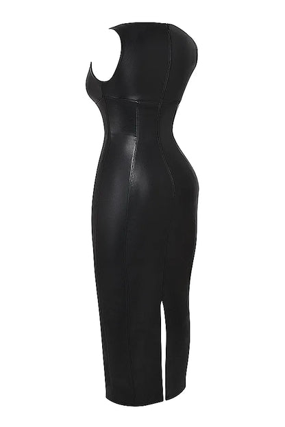 Sahara Black Vegan Leather Maxi Dress