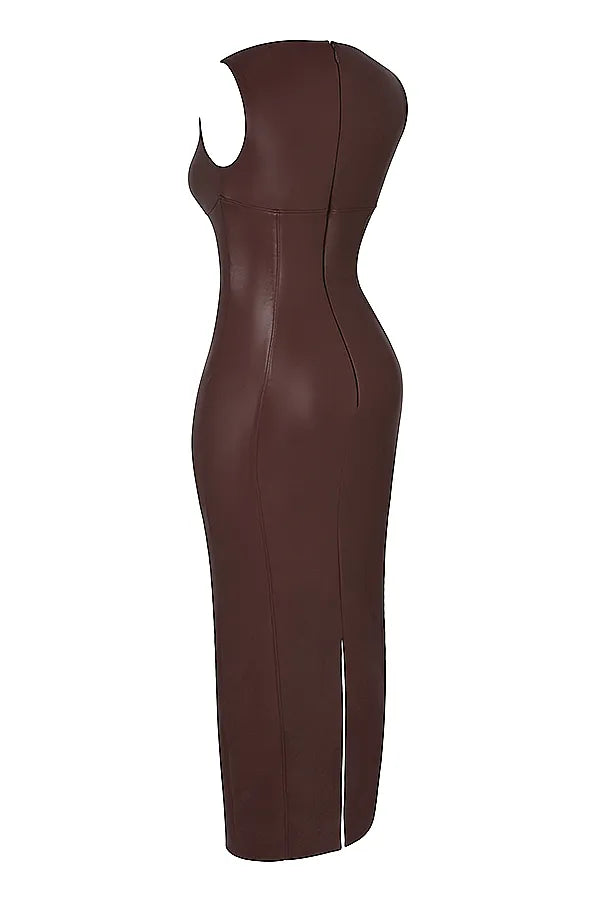 Sahara Cocoa Vegan Leather Maxi Dress