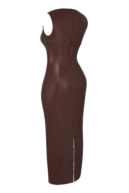 Sahara Cocoa Vegan Leather Maxi Dress