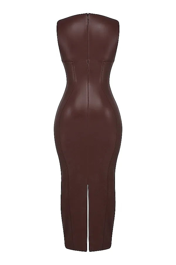Sahara Cocoa Vegan Leather Maxi Dress