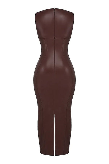Sahara Cocoa Vegan Leather Maxi Dress