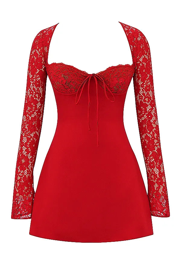 Jennica Red Rose Satin And Lace Mini Dress