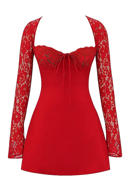 Jennica Red Rose Satin And Lace Mini Dress