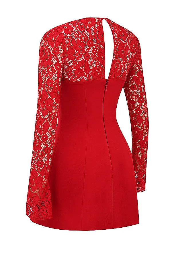 Jennica Red Rose Satin And Lace Mini Dress