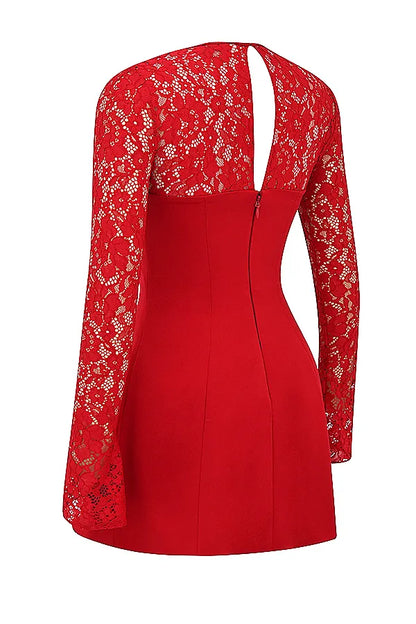 Jennica Red Rose Satin And Lace Mini Dress