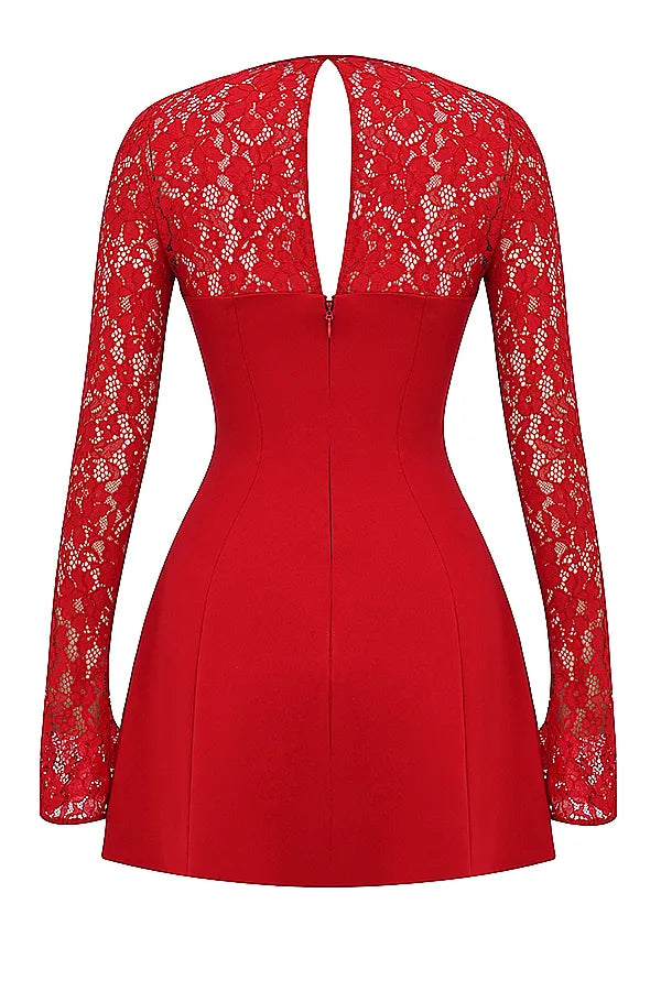 Jennica Red Rose Satin And Lace Mini Dress