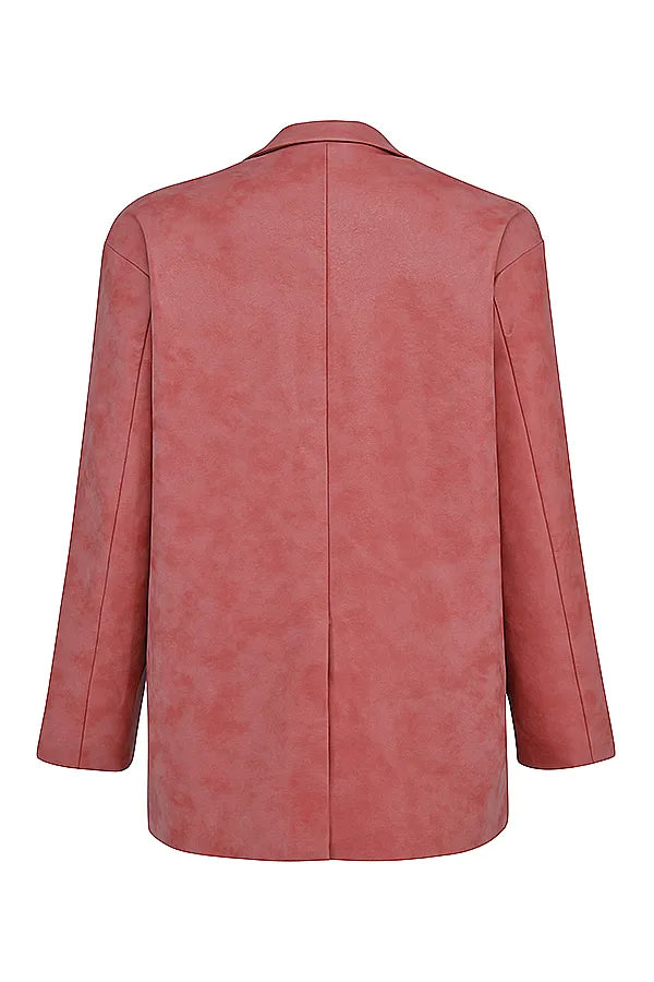 Kiera Warm Pink Vegan Leather Oversized Blazer