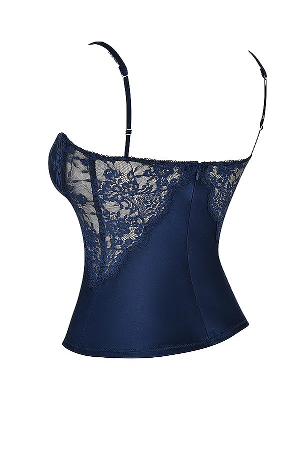 Cecilie Navy Satin & Lace Cami Top
