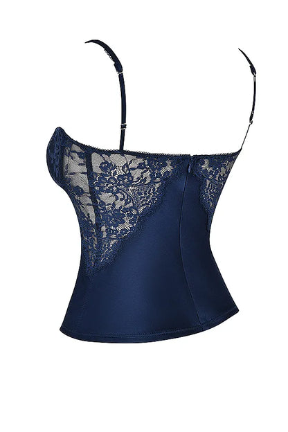 Cecilie Navy Satin & Lace Cami Top