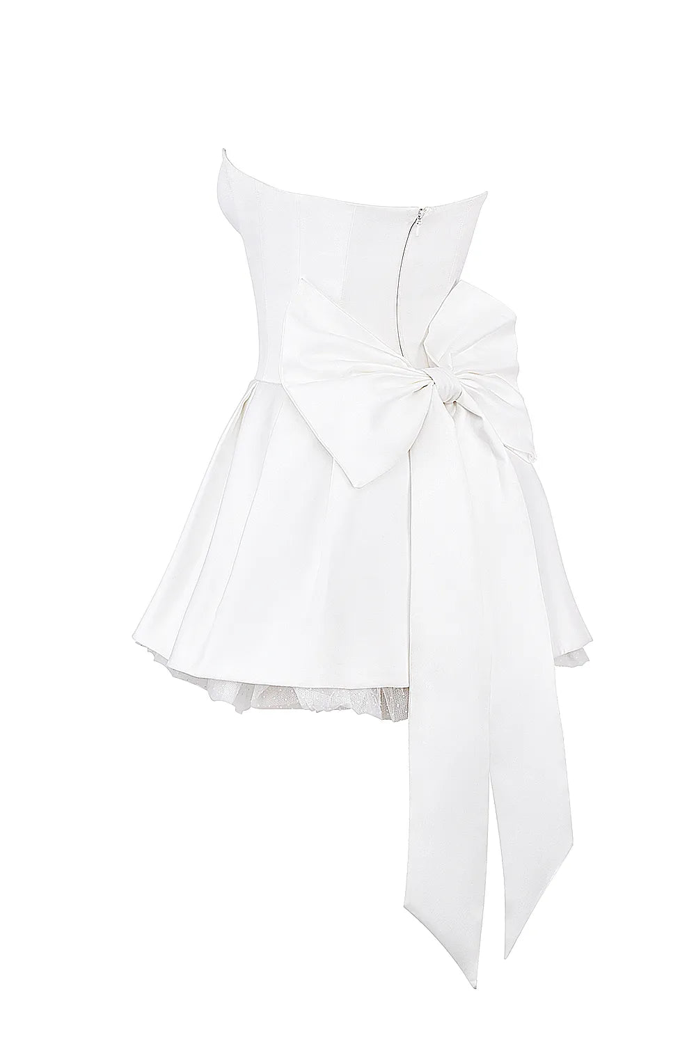 Noele White Satin Strapless Bow Mini Gown