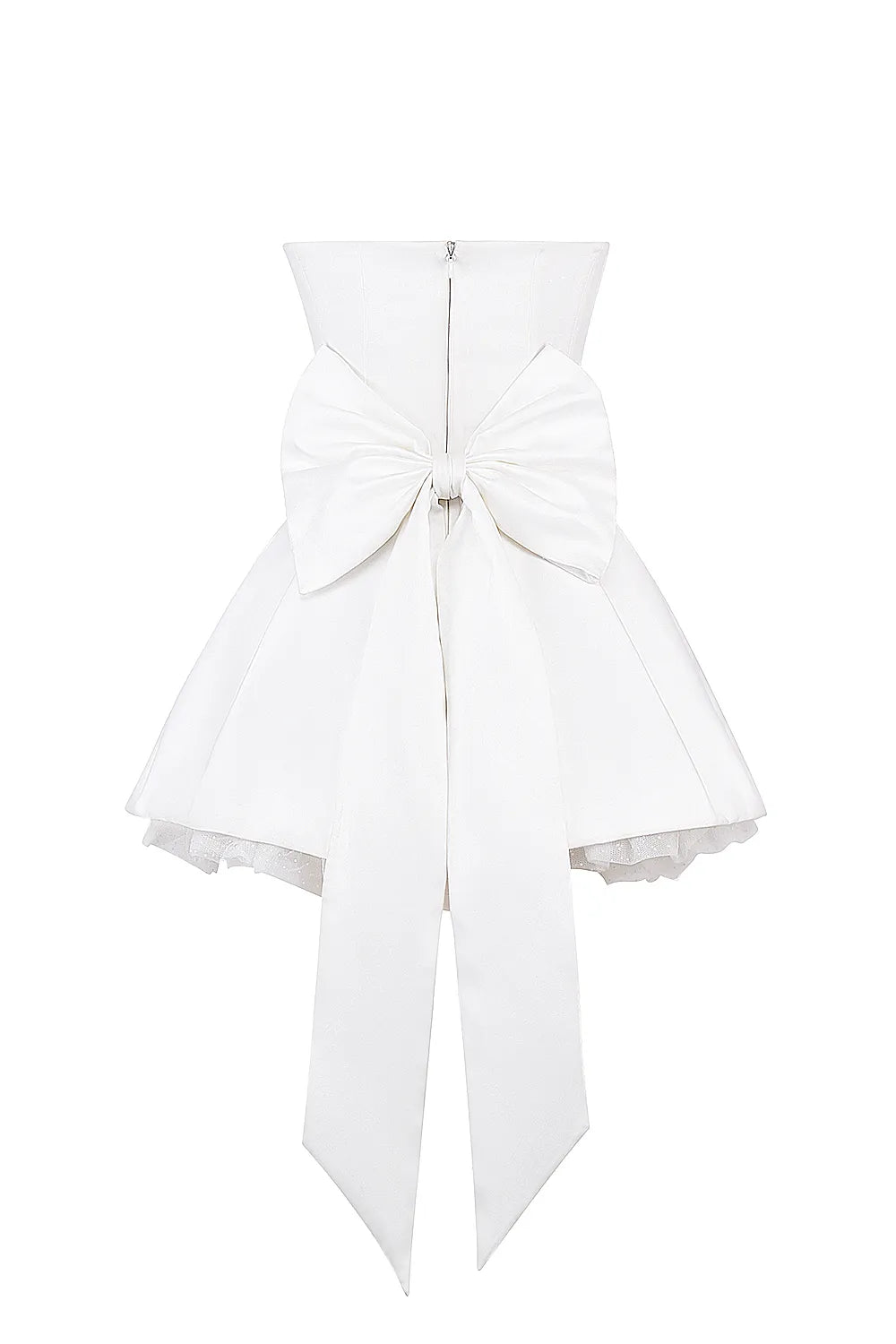 Noele White Satin Strapless Bow Mini Gown
